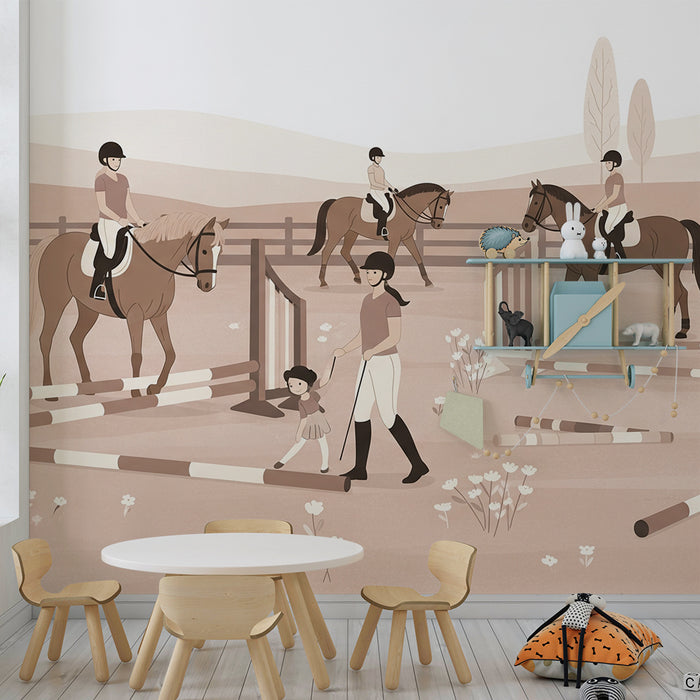 Carta da parati per cameretta | Equitazione e avventure a cavallo in un ambiente sereno