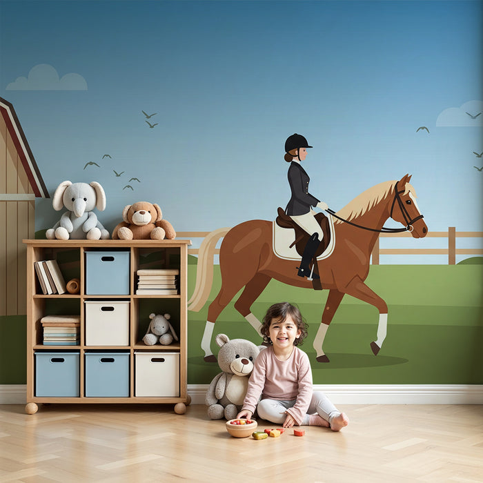 Papier peint chambre enfant | Équitation et nature avec un cheval majestueux