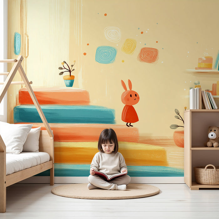 Papel de parede criança | Scări colorate cu un iepuraș curios