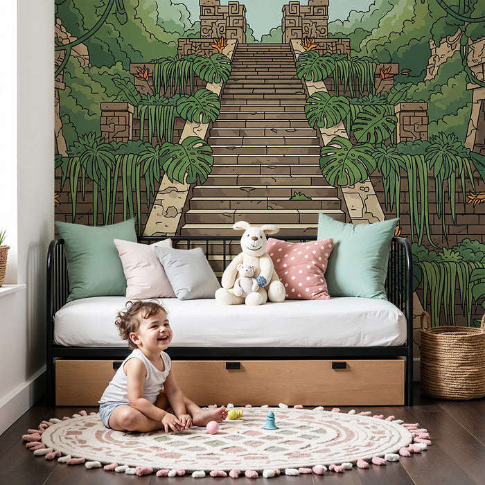 Kinderzimmer-Tapete | Geheimnisvolle Treppen im Dschungel