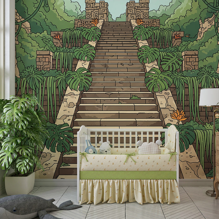 Kinderzimmer-Tapete | Geheimnisvolle Treppen im Dschungel
