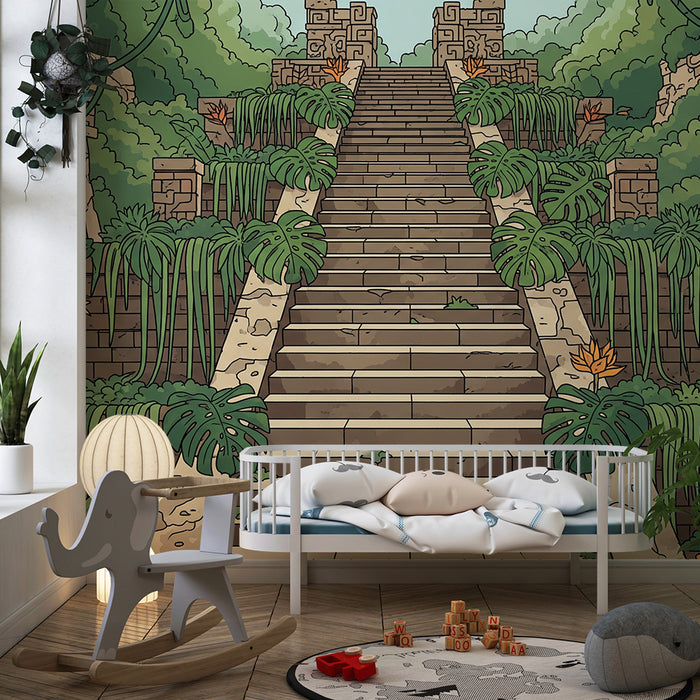 Kinderzimmer-Tapete | Geheimnisvolle Treppen im Dschungel