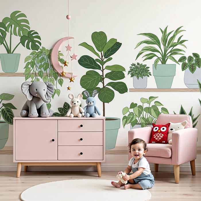 Behang kinderkamer | Groene planten en tropisch blad