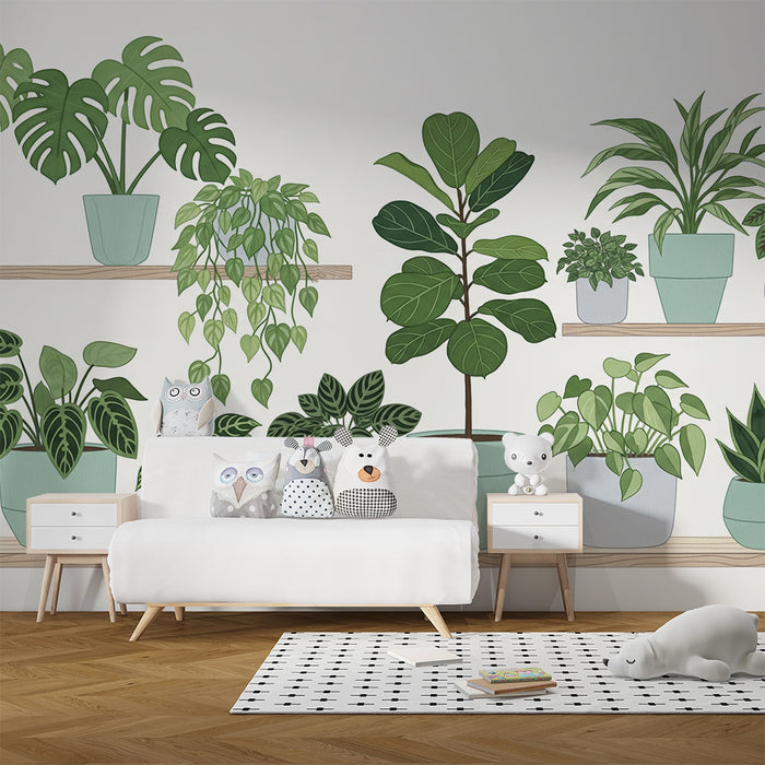 Behang kinderkamer | Groene planten en tropisch blad