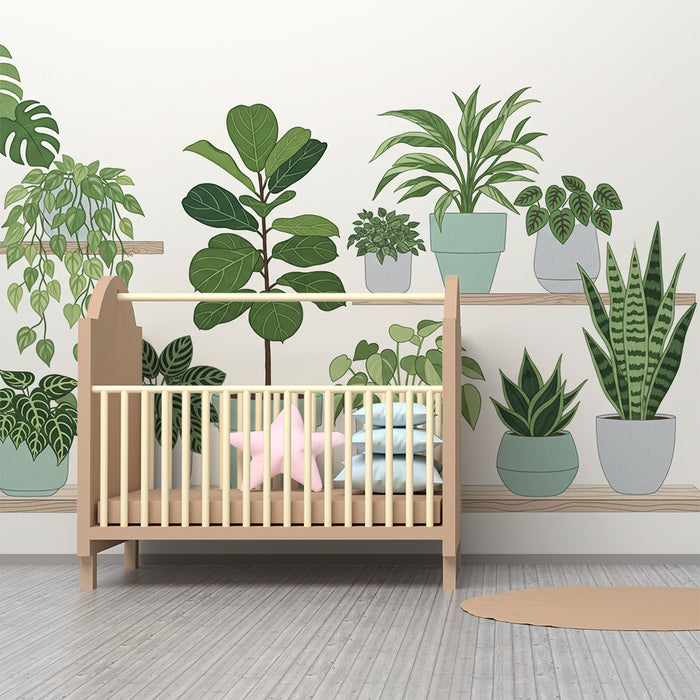 Behang kinderkamer | Groene planten en tropisch blad