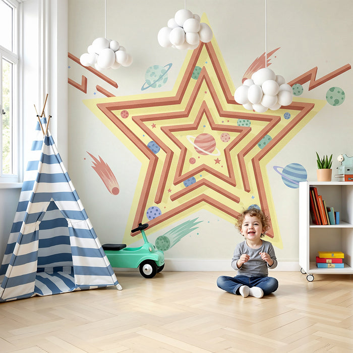 Dječja soba tapeta | Šareno zvijezda s planetima i kometama