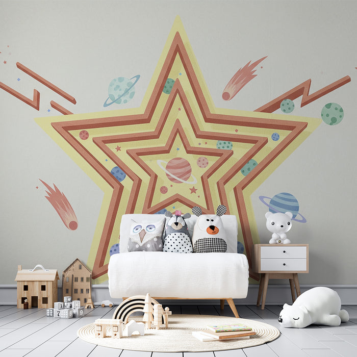 Dječja soba tapeta | Šareno zvijezda s planetima i kometama