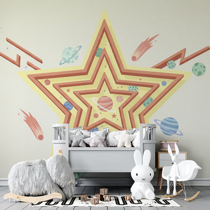 Dječja soba tapeta | Šareno zvijezda s planetima i kometama
