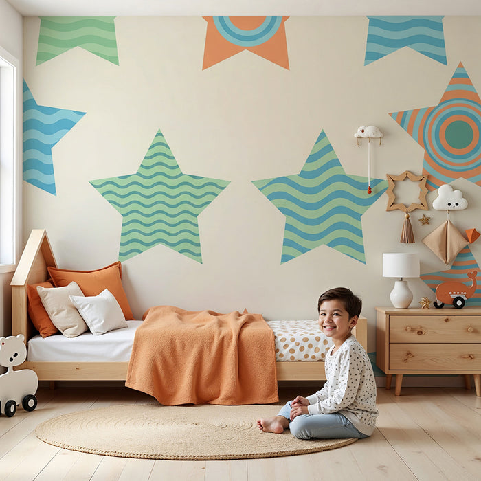 Kids room wallpaper | Värvilised tähekujulised mängulised mustrid