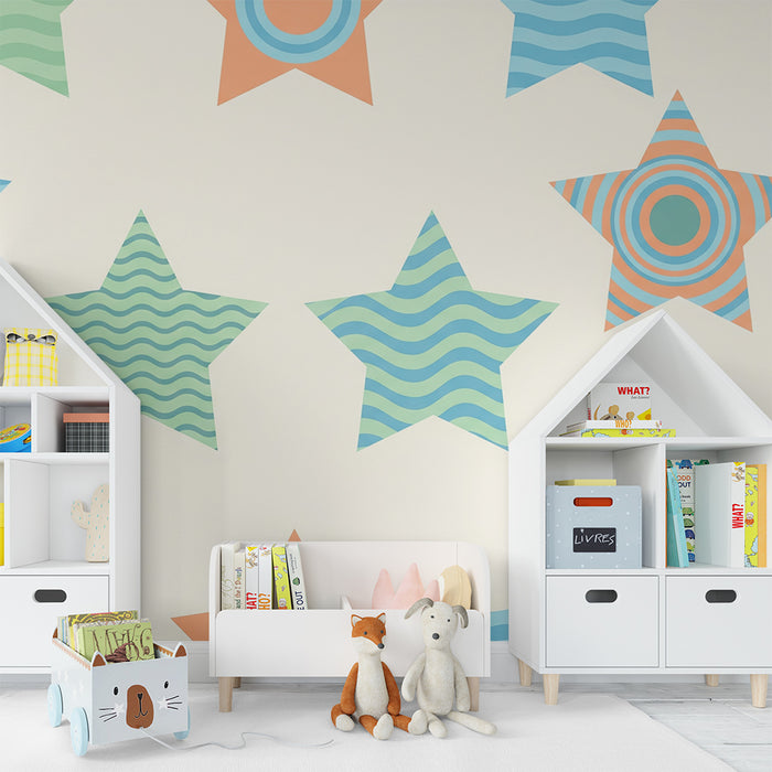 Kids room wallpaper | Värvilised tähekujulised mängulised mustrid