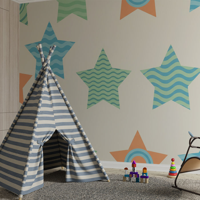 Kids room wallpaper | Värvilised tähekujulised mängulised mustrid