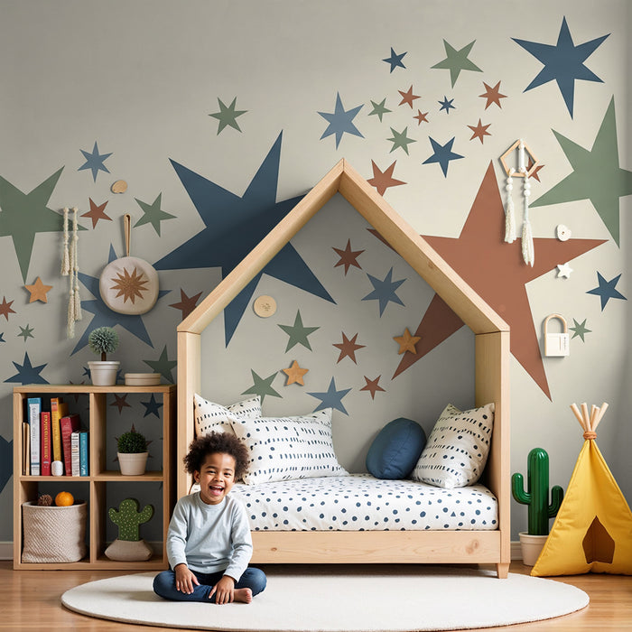 Børneværelse tapet | Farverige og drømmende stjerner