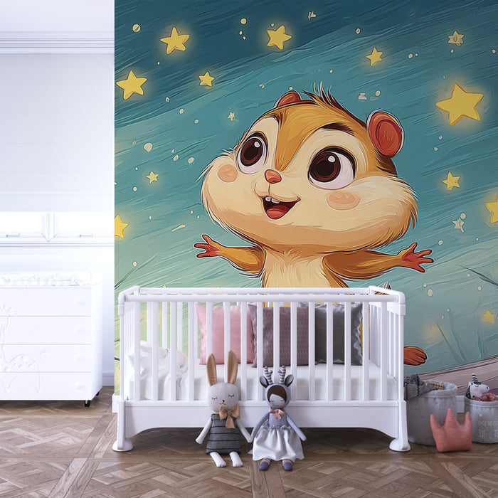 Kinderkamer behang | Sterren en vrolijke eekhoorn