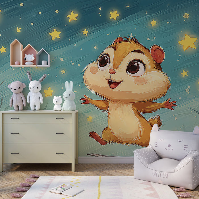 Kinderkamer behang | Sterren en vrolijke eekhoorn