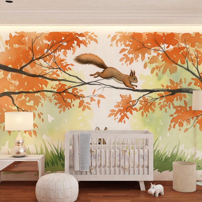 Kids room wallpaper | Forest awakening in autumn colors