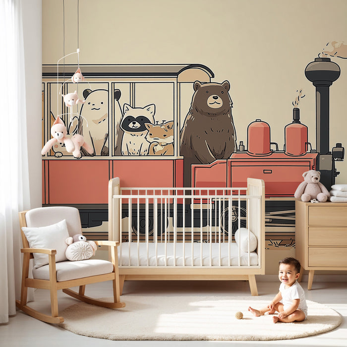 Papier peint chambre enfant | Expédition animalière en train