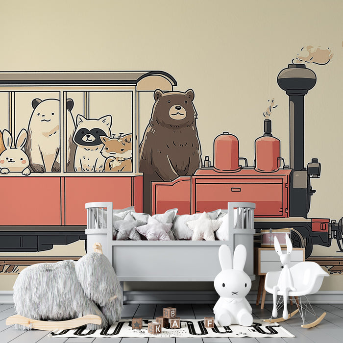 Papier peint chambre enfant | Expédition animalière en train