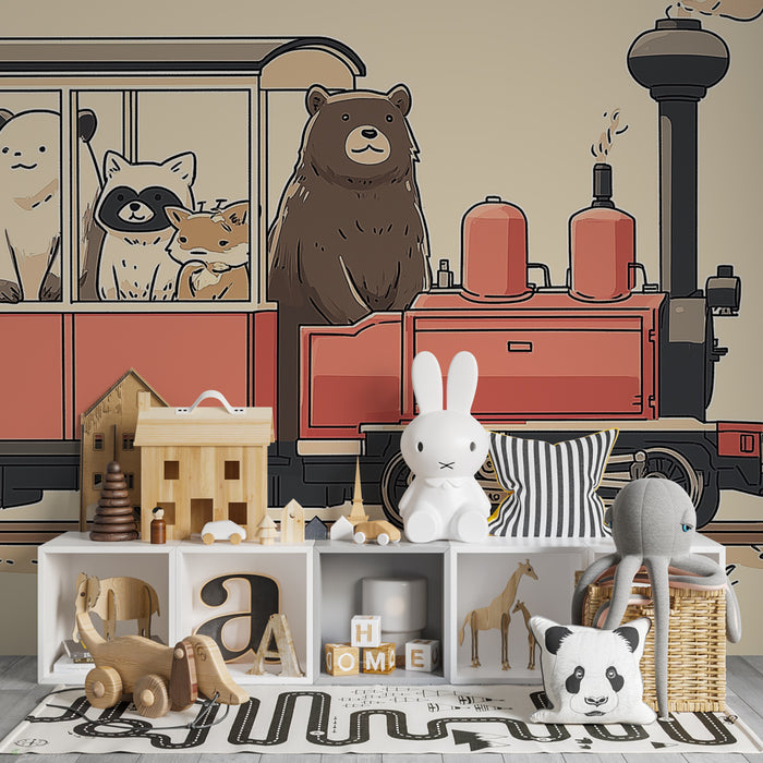 Papier peint chambre enfant | Expédition animalière en train
