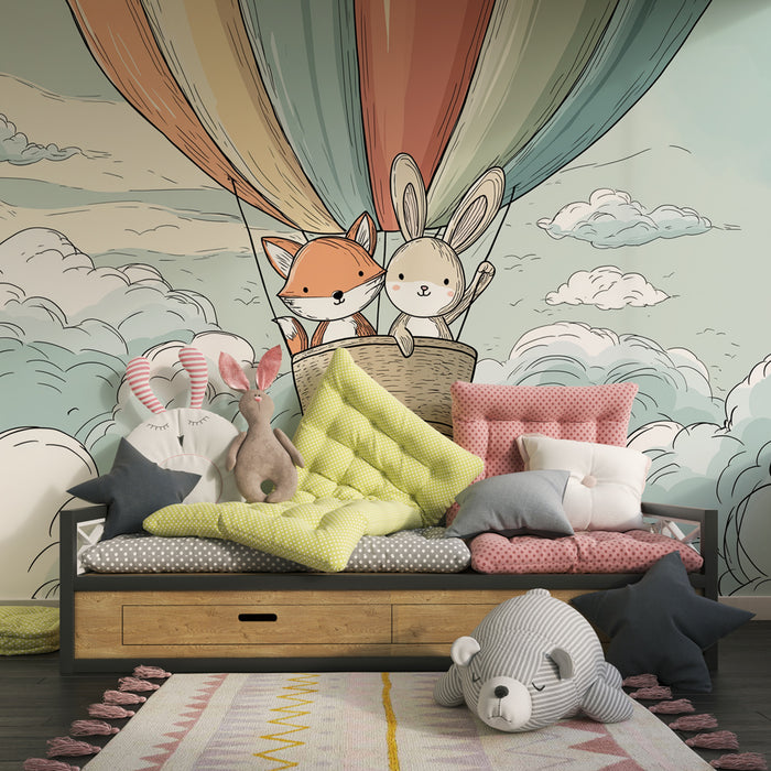Kinderkamer behang | Ontdekkingsreizigers in de wolken