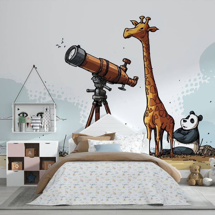 Lastenhuoneen tapetti | Tutkimus kaukoputkella kirahvin ja pandan välillä