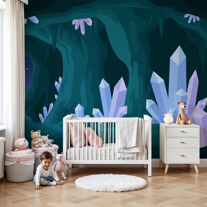 Kids' Room Wallpaper | Explore a Magical Cave with Sparkling Crystals
