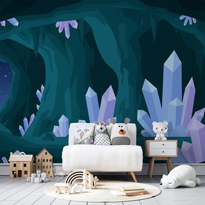 Kids' Room Wallpaper | Explore a Magical Cave with Sparkling Crystals