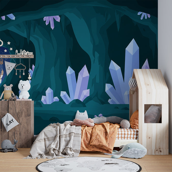 Kids' Room Wallpaper | Explore a Magical Cave with Sparkling Crystals