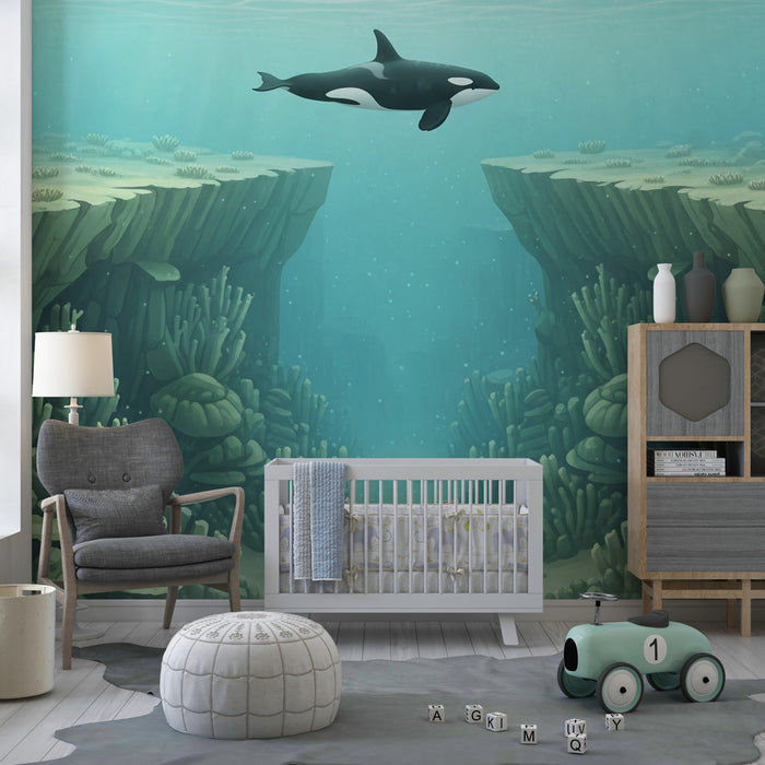 Papier peint chambre enfant | Exploration sous-marine avec orque