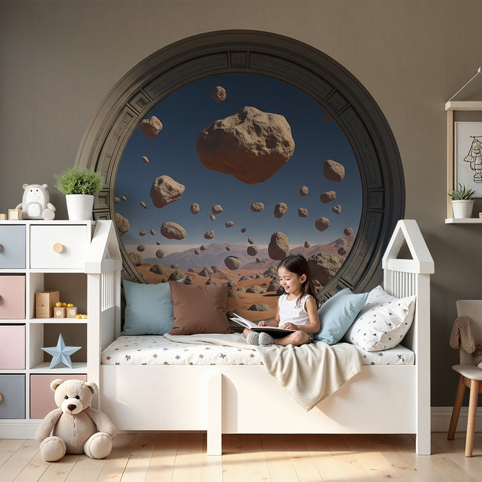 Papier peint chambre enfant | Exploration spatiale avec astéroïdes flottants