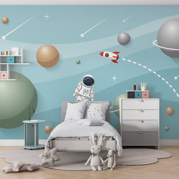 Lastenhuoneen tapetti | Avaruuden tutkimus astronautin ja rakettien kanssa