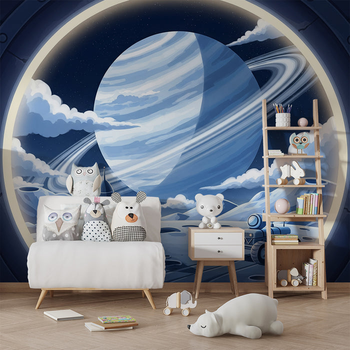 Children's bedroom wallpaper | Space exploration with rocket and giant planet