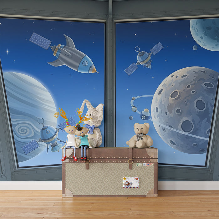 Papier peint chambre enfant | Exploration spatiale avec fusées dans l’univers