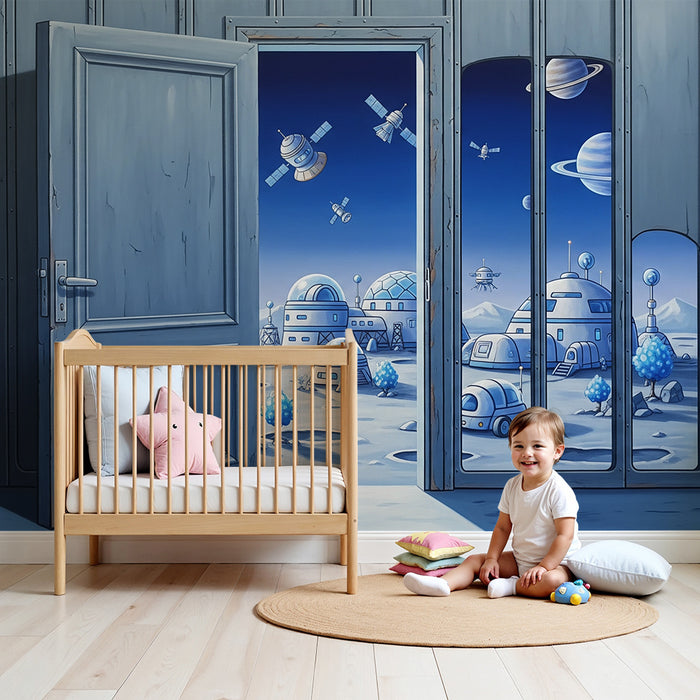 Papier peint chambre enfant | Exploration spatiale avec paysages futuristes