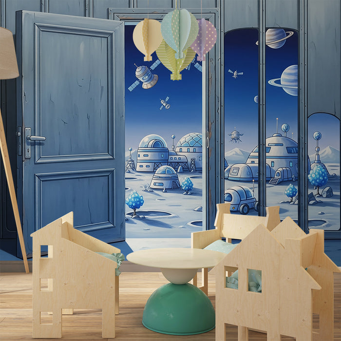 Papier peint chambre enfant | Exploration spatiale avec paysages futuristes