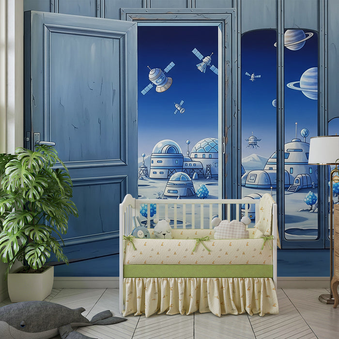 Papier peint chambre enfant | Exploration spatiale avec paysages futuristes