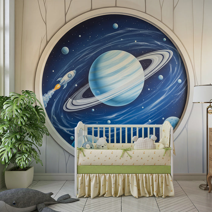Papier peint chambre enfant | Exploration spatiale avec planètes et fusée