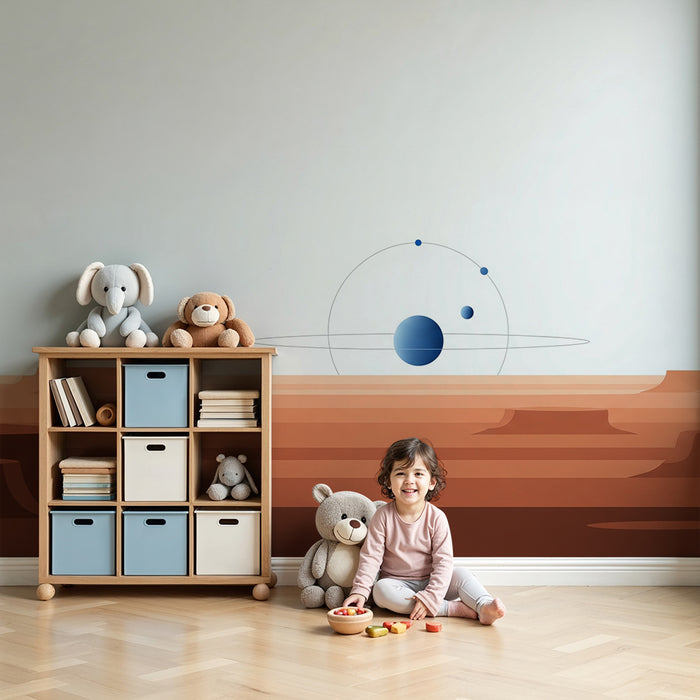 Papier peint chambre enfant | Exploration spatiale avec planètes et paysages martiens
