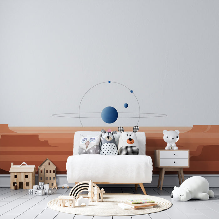 Papier peint chambre enfant | Exploration spatiale avec planètes et paysages martiens