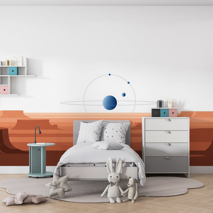 Papier peint chambre enfant | Exploration spatiale avec planètes et paysages martiens