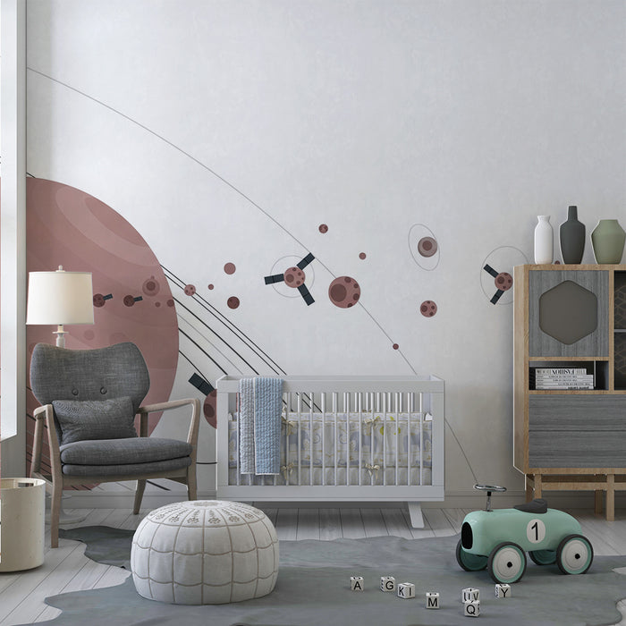 Kids room wallpaper | Space exploration with planets and satellites
