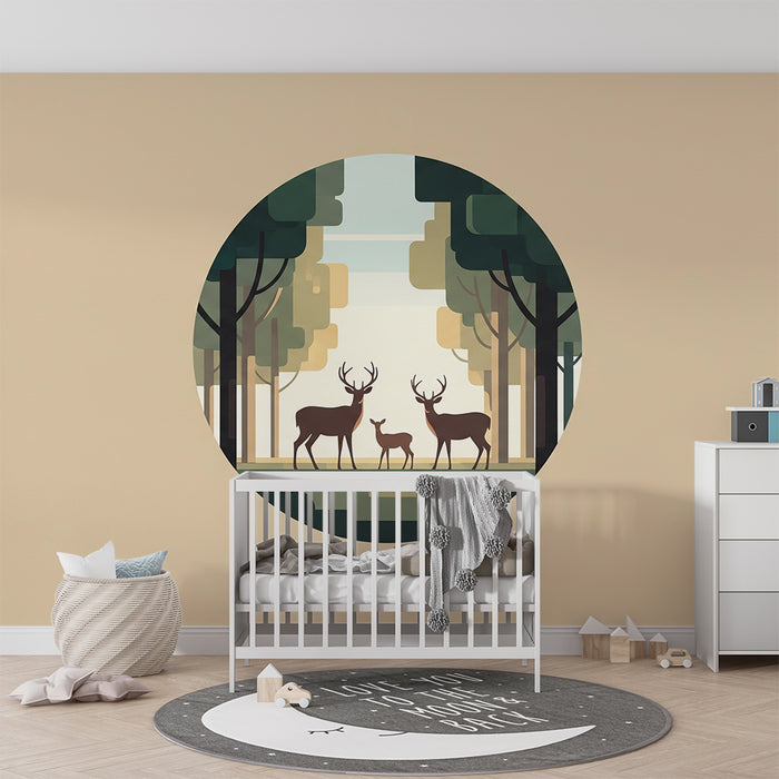 Kinderkamer behang | Gezinsgezin in een gestileerd bos