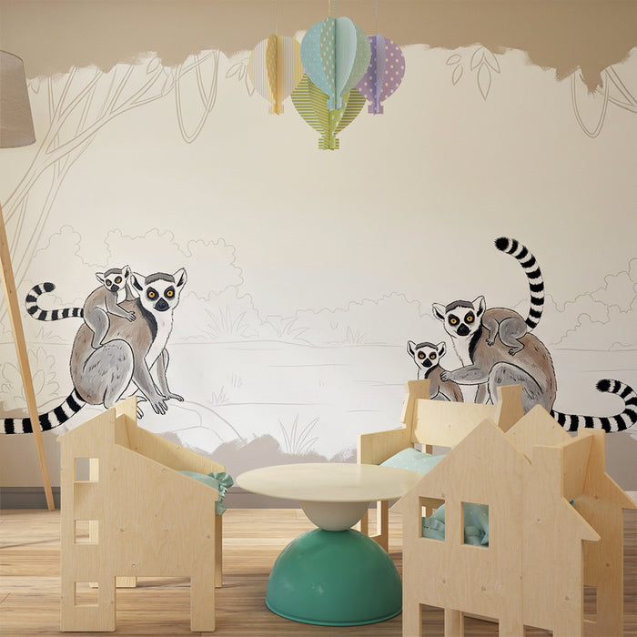 Barnrumstapet | Lemurfamilj i naturlig miljö