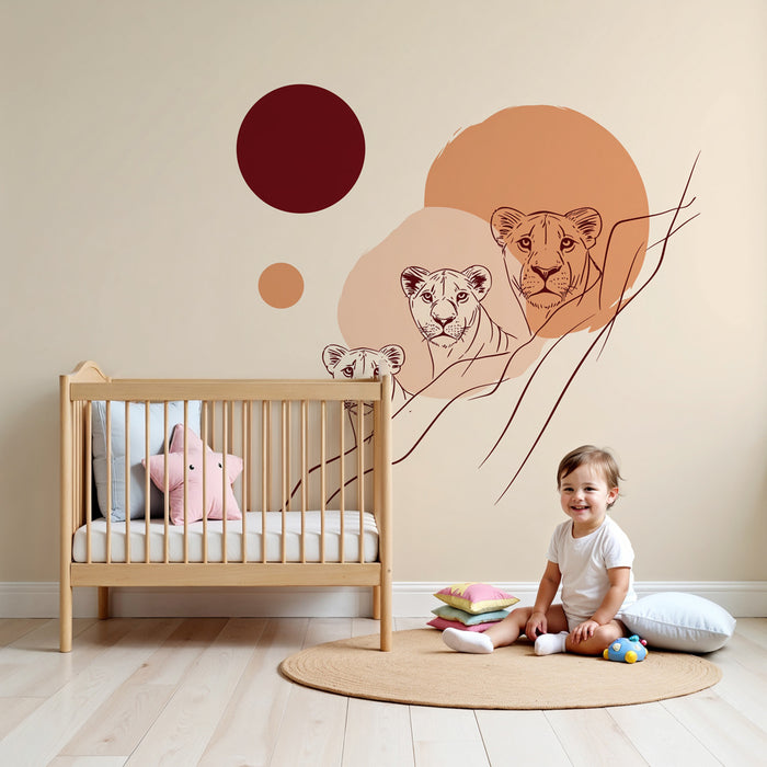 Kinderzimmer Tapete | Familie eleganter Löwen