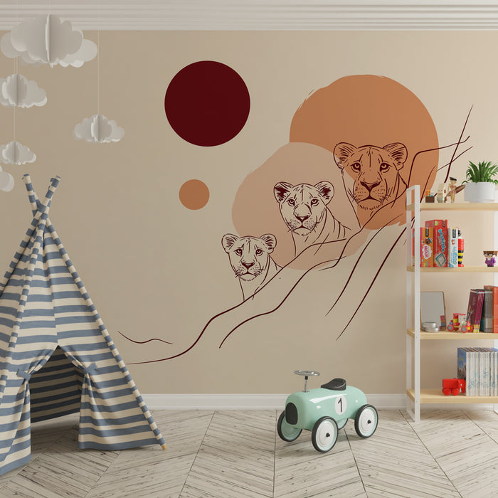 Kinderzimmer Tapete | Familie eleganter Löwen