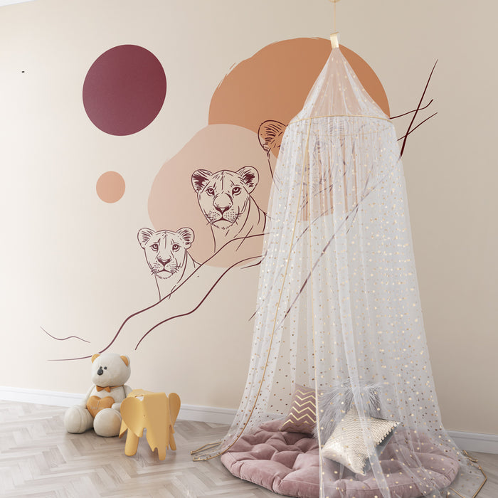 Kinderzimmer Tapete | Familie eleganter Löwen