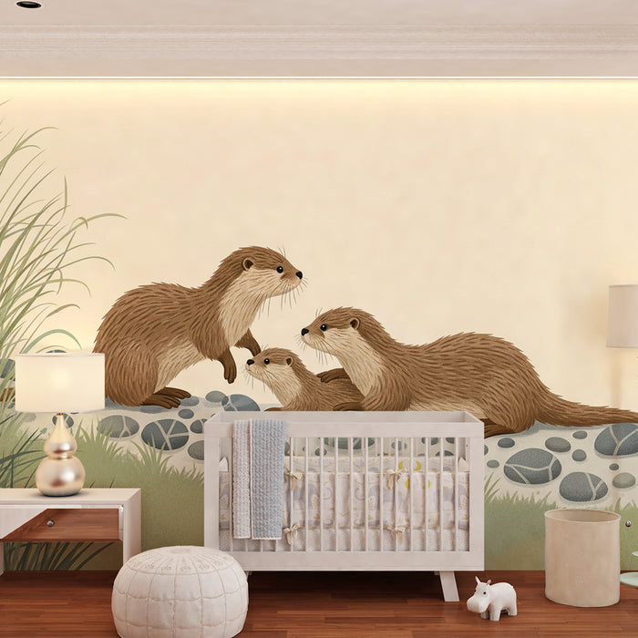 Kinderzimmer Tapete | Otterfamilie am Wasser