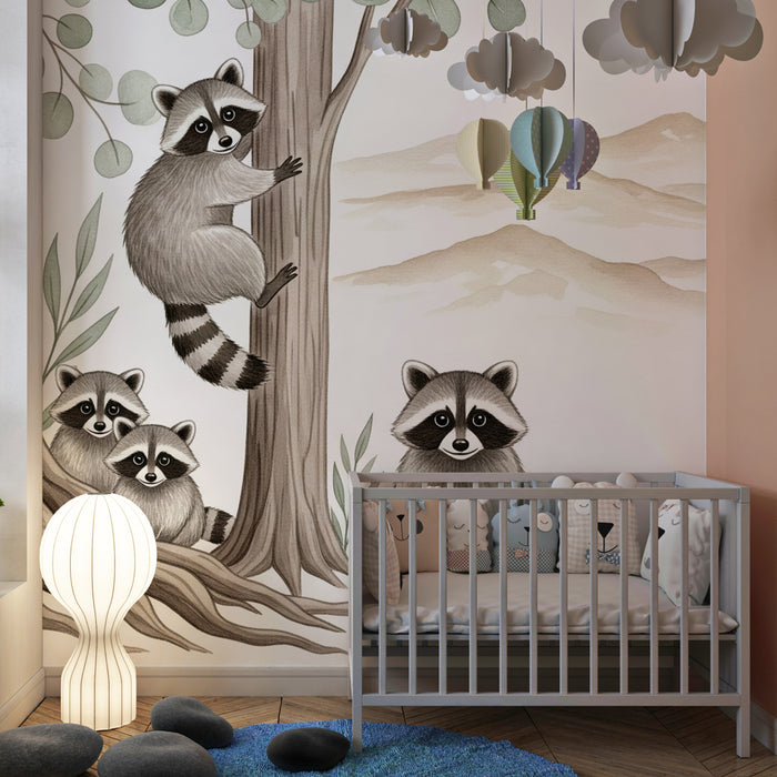 Kinderkamer behang | Wasberenfamilie in het bos