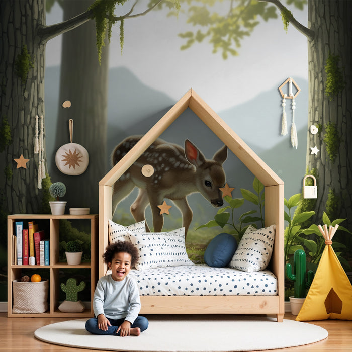 Kinderzimmer Tapete | Rehkitz im verzauberten Wald