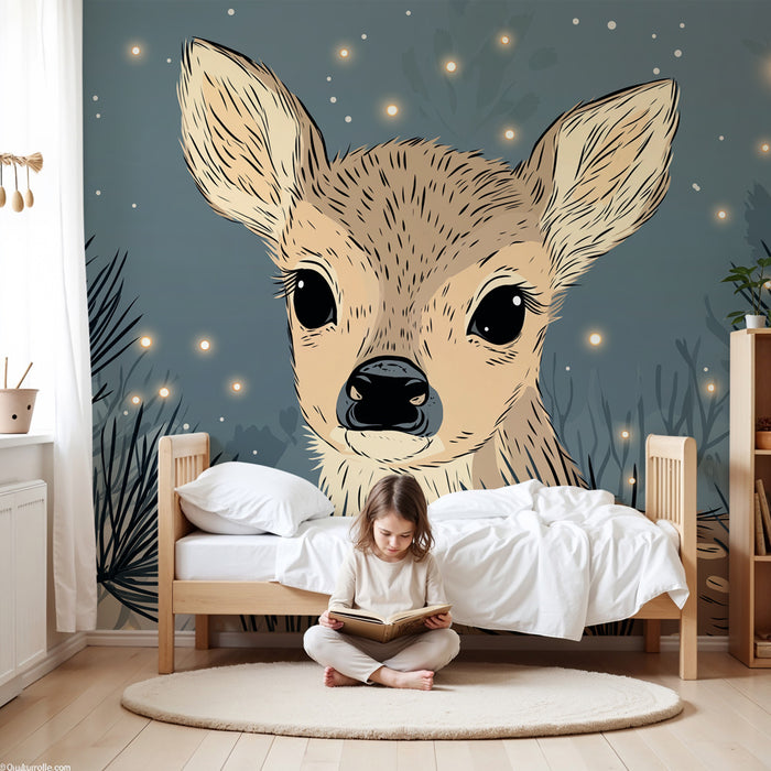 Kinderkamer behang | Stijlvol hert in een sterrenbos