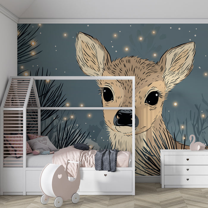 Kinderkamer behang | Stijlvol hert in een sterrenbos